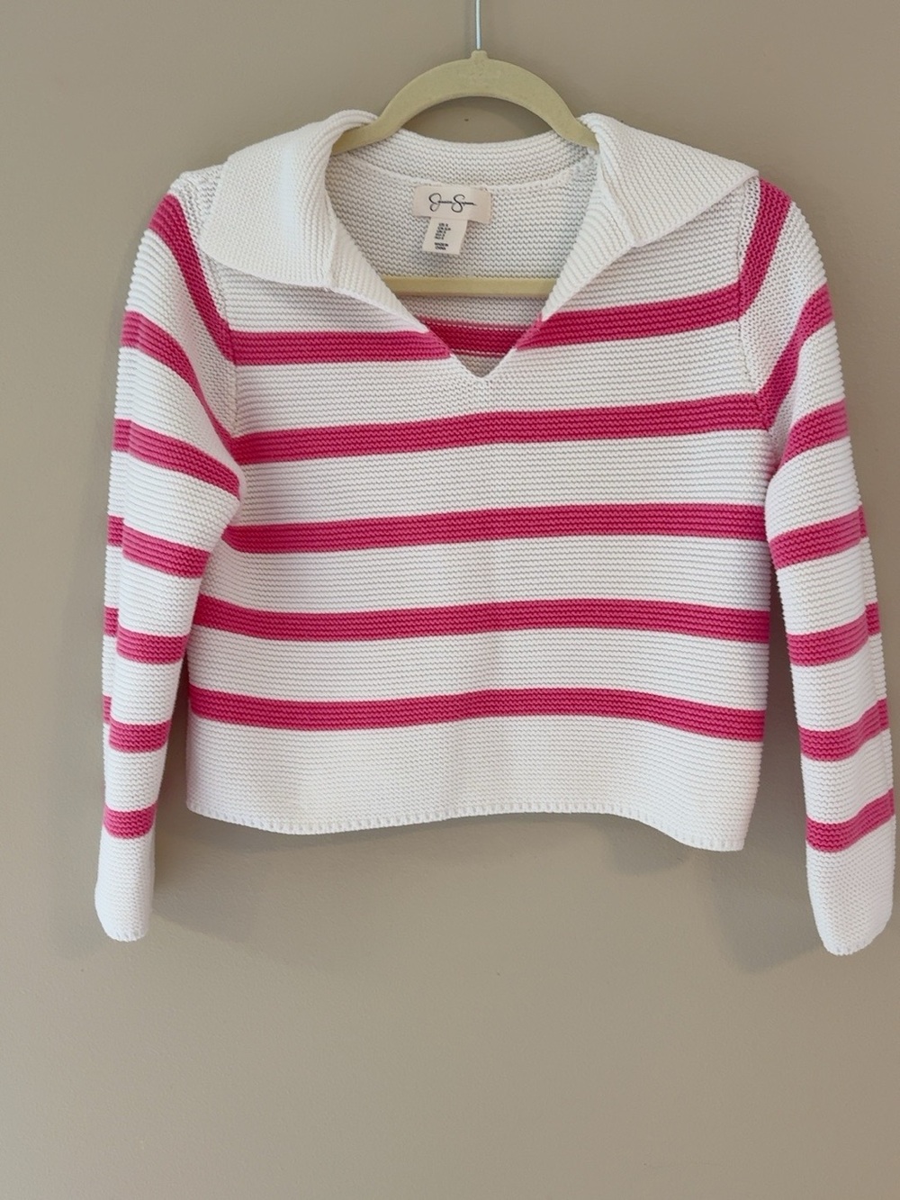 Jessica Simpson Pink White Striped Sailor Collar Cropped Sweater Size S
